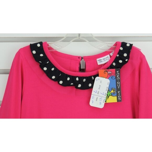 KoKo Nut Dress Girls Size 7 Pink Polka Dot Lace Trim Long Sleeve NWT - Picture 5 of 7